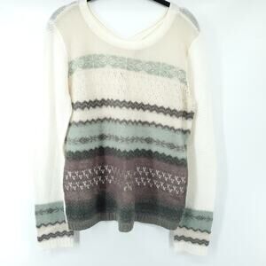 Hinge Retro Sheer Wool Mohair Blend Sheer Lace Open Knit Nordic Stripe Sweater M